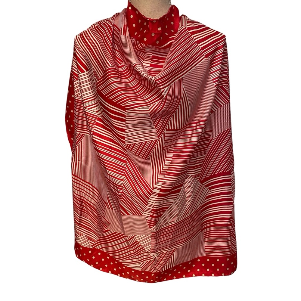 DONCASTER SCARF RED WHITE SILK DOT GEOMETRIC PRINT LARGE SQUARE